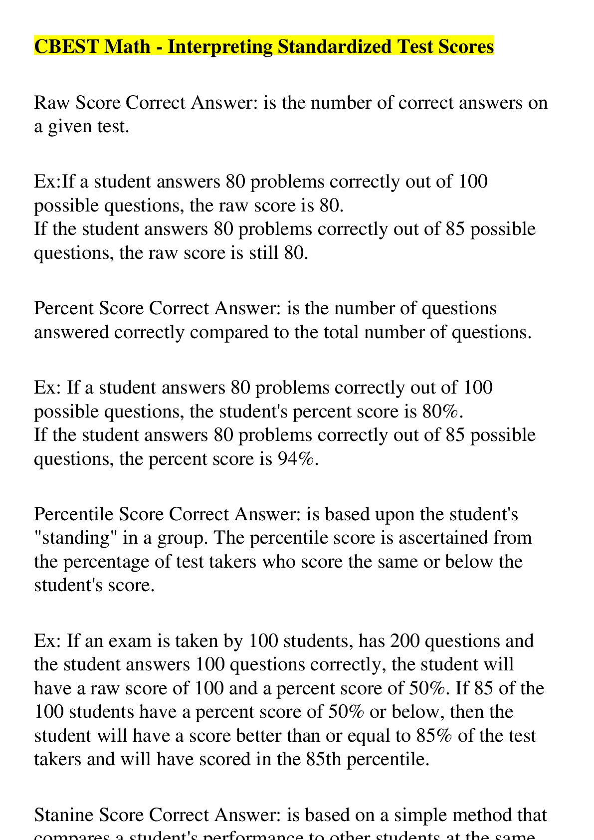 Preview image for CBEST Math - Interpreting Standardized Test Scores
